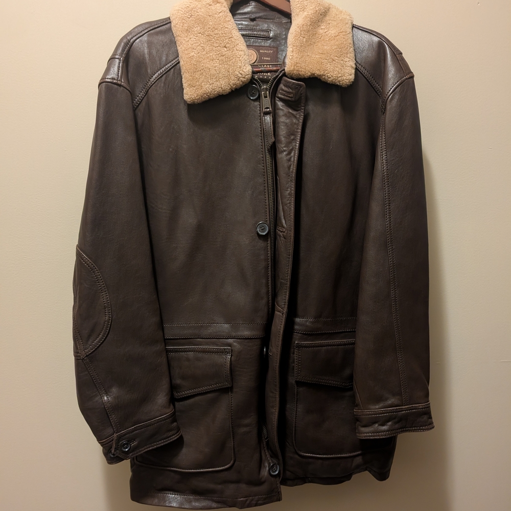 Men's Brown Leather Jacket with Shearling Collar